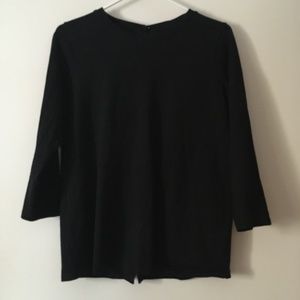 MAJESTIC FILATURES Black Cotton Deluxe Tee - Floral Jewel Buttons on Back 4 L